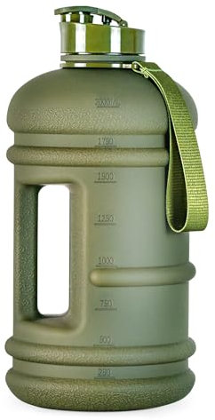 TOOFEEL 2 Liter Trinkflasche - trinkflasche 2l BPA frei, große Flasche, wiederverwendbare Sport Trinkflasche mit Maßen markiertes,Gym trinkflasche - Matte Olive bottle