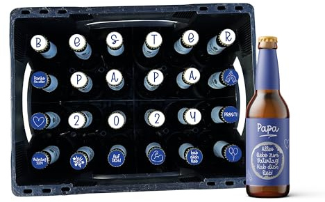 Vatertag 2024 | Aufkleber für eine personalisierte Bierkiste | Vatertagsgeschenk | Papa | Etiketten für Bierflaschen mir Rubbelsticker (mit 24 Bierlabels, Bester Papa (blau))