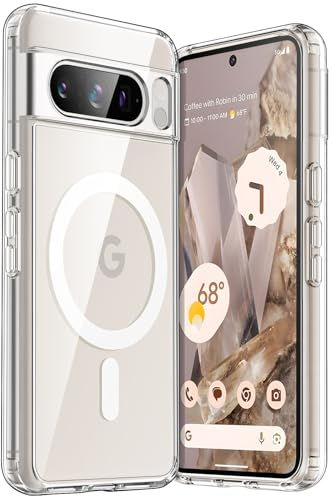 JETech Cover Magnetica per Google Pixel 8 Pro 6,7 Pollici 2023, Compatibile con MagSafe Accessori, Antiurto Cellulare Custodia, Anti Ingiallimento PC Rigido Retro Trasparente (Trasparente)