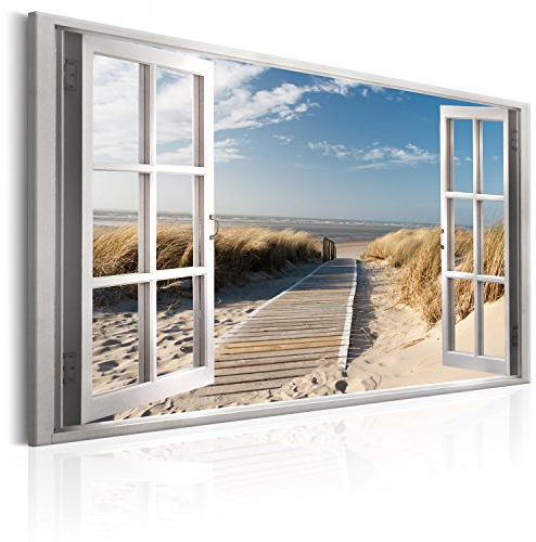 murando - Wandbilder XXL Fensterblick 60x40 cm 1 tlg - Wand Deko Leinwand Bilder Groß Wandbild Wohnzimmer Bild Schlafzimmer Kunstdruck Panoramabild - Meer Strand Landschaft Natur c-C-0179-b-a