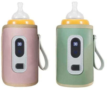 Baby Flaschenwärmer, USB Flaschen Wärmer Babykostwärmer Milchwärmer mit LCD Display MilchflaschenwäRmer Flaschenwärmer Auto für Unterwegs und Zuhause für alle Flaschen,Baby Tasche (Rosa)
