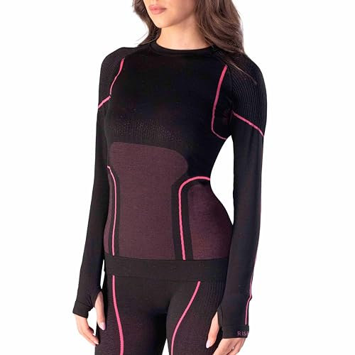 Risalti Maglia Termica Donna Manica Lunga Merino Tech - Compressione in Lana Merino, Intimo Termico Invernale, Senza Cuciture - Made in Italy