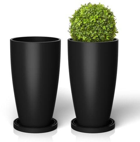 ZMTECH Macetas Altas de 53cm para Plantas de Interior y Exterior Macetas Grandes con Agujeros de Drenaje Macetas Redondas de Plástico para Porche Delantero Patio Jardín (Negro, Juego de 2)