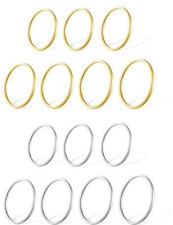 ALEXCRAFT Set Anelli Donna Acciaio Inossidabile Impilabili Nocche Midi Anelli Acciaio Inossidabile Donna Anelli Donna Oro Fedine Argento Fedine Sottili per Tutte Le Dita Pollice Mignolo Set