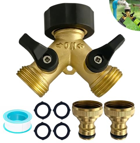 TOATELU Répartiteur en Y 2 voies en laiton - Raccord d'eau - Valve Y - 3/4 - Tuyau d'alimentation en Y - Avec adaptateur de robinet, rondelle - Pour une utilisation dans la maison et le jardin
