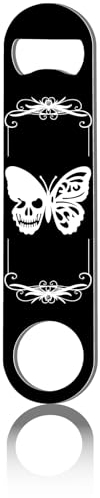 CREATCABIN Skull Butterfly Flat Bottle Opener Speed Metal Opener Heavy Duty Bottle Opener Stainless Steel Key for Beer Bartender Pub Bar Drinks Kitchen Restaurant Party Man Women Black 1.6x7Inch