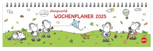 sheepworld Wochenquerplaner - Kalender 2025 - Heye-Verlag - Tischkalender mit Schulferien - 32,5 cm x 9,3 cm