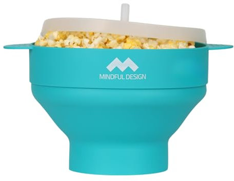 Mindful Design Faltbarer Mikrowellen-Popcorn-Popper - Silikonschüssel, BPA-frei & spülmaschinenfest (Cyan)