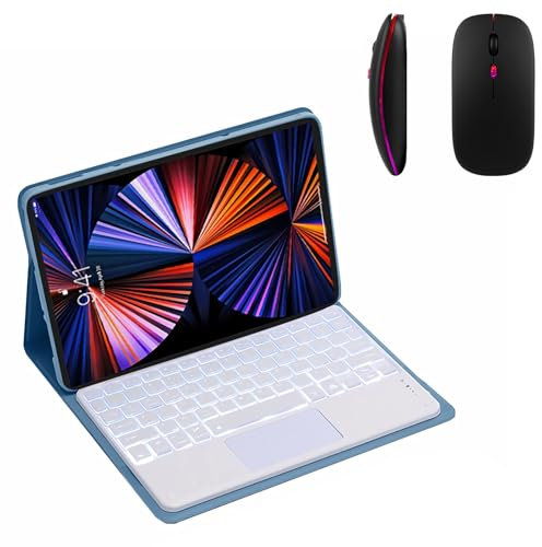GUPENAA Funda con Teclado para Lenovo Tab M11 11 2024 (TB330FU/TB330XU), Contiene Ñ, 7 Colores Retroiluminados, Teclado Bluetooth Inalámbrico Magnético Desmontable con Ratón,Azul