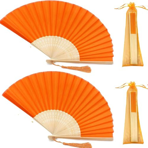 Hand Fan Folding,Fabric Hand Fan,2 Pcs Black Folding Fan,Chines/Spanish Handheld Fans for Dancing Cosplay Props Wedding Party Home Decorations Birthday Gifts