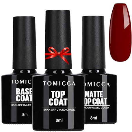 TOMICCA Base Coat No Wipe Top Coat und Matte Top Coat Gel UV Nagellack Kit, Soak Off UV LED Nagellack Nail Art Design Nägel Maniküre Kit DIY 3 x 8ml