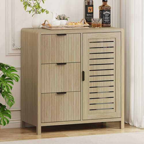 FATORRI Buffet Sideboard Schrank mit 3 Schubladen (Nussbaum hell)