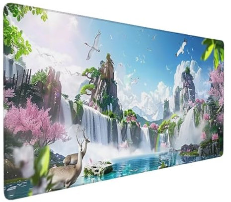 Gaming Mauspad - 60 x 30cm - Mouse Pad mit Vernähte Kanten - Rutschfester Mousepad mit Einer speziellen Oberfläche verbessert Geschwindigkeit und Präzision - (Landschaft Fallen) - Ergonomisches 1-95