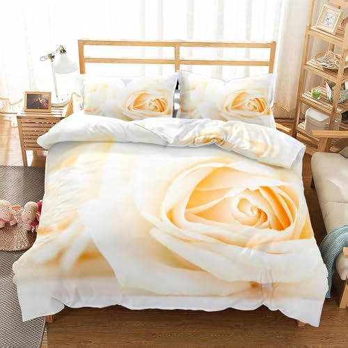 SJSXWQN Super King Size Duvet Cover Yellow Rose Bedding for Kids Aldult with Zipper Closure Soft Hypoallergenic Microfiber Duvet Cover 102.3x 86.6 + 2 Pillowcases 19.7x 29.5