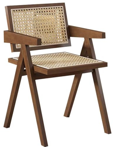 Chaise de salle à manger en bois massif avec assise en rotin Style vintage pour la maison, le bureau et le balcon Finition noyer