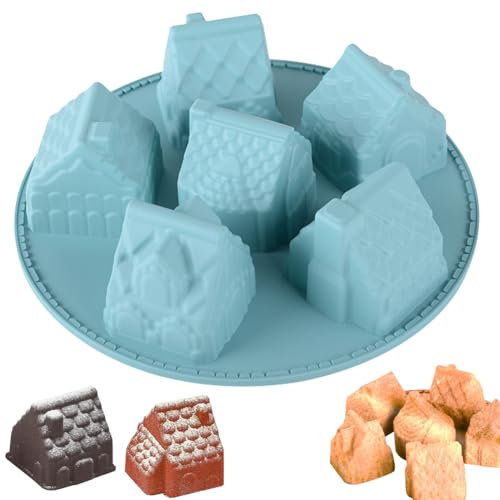 HGSHUO Weihnachten Silikonform Häuser Backform Kuchenform Silikon Kuchenbackform Haus Mousse Kerzenform Schokoladenformen Motivbackformen Soap Weihnachten Geburtstags Hochzeit Form