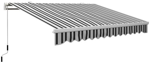 Outsunny Store banne Manuel rétractable 395 x 245 cm Store Exterieur terrasse avec manivelle, Angle réglable 45°-85°, Aluminium et Polyester 280 g/m², Protection UV, auvent de terrasse, Bleu et Blanc