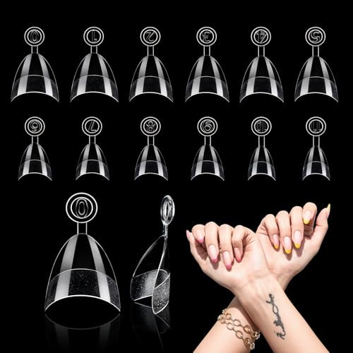 Grevosea 240 Pcs short almond nail tips, 12 Sizes Pre Shape Half Cover Nail Tips press on nails gel nail extension for Beginner and Professional DIY Manicure Art Home Salon