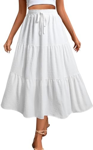 Adigaber Damen Rock Lange Elastischer Hohe Taille Maxi Midirock Schweizer Dot Lässige Boho Röcke mit Taschen und Kordelzug