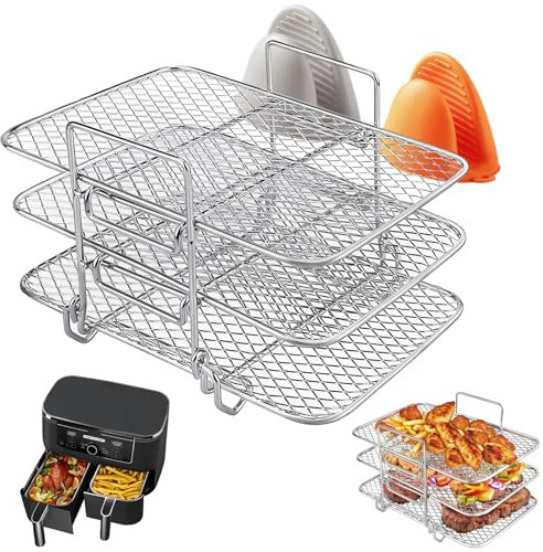Heißluftfritteuse Zubehör für Ninja Foodi AF400EU AF300EU, Air Fryer Rack, Airfryer Zubehör, Air Fryer Accessories, 304 Edelstahl Grillrost Heißluftfritteuse