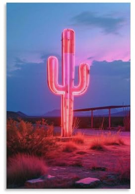FUPMTKLT Leuchtender Kaktus, modernes Wüsten-Leinwand-Poster, Schlafzimmer, Dekoration, Landschaft, Büro, Raumdekoration, Geschenk, 40 x 60 cm