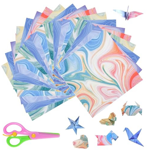 VGECEE 400 Fogli Carta Origami con 1 Forbici, 9.5cm x 9.5cm, Carta Pieghevole Doppia Faccia Carti Colorata Fatta a Mano CartiOrigami con Gradiente di Colore Origami per Bambini Fai Da Te