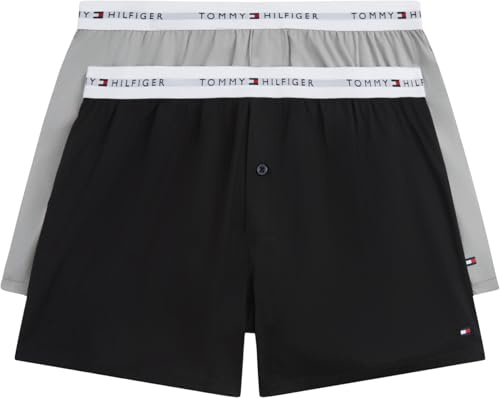 Tommy Hilfiger Herren 2er Pack Boxershorts aus Baumwolle, Mehrfarbig (Blk/Antique Silver), L