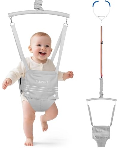 Slevoo Baby Jumper, BabyTürhopser für Babys von 6–24 Monaten, Baby-Türwippe mit einfach zu verwendender Klemme und verstellbarem Gurt, Tragfähigkeit 18 kg(Grau)