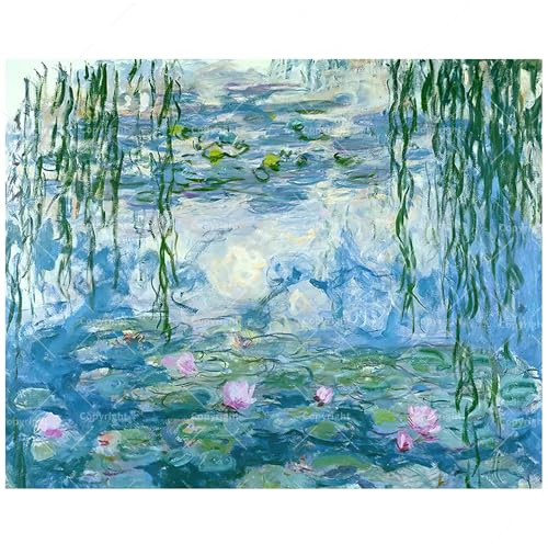 Water Lily Garden Paint by Numbers Kit for Adults - DIY Monet-Inspired Pond Painting on Canvas 12X16IN framed, Acrylic Paint Set, Suitable for Beginners, Impressionist Wall Art for Home Decoration