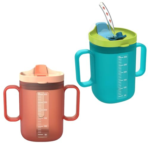 FengYour Vaso para Adultos, 2PCS Vasos Antiderrames para Adultos con Pajita,Vasos A Prueba De Derrames Para Personas Mayores para Disfagia en Adultoss con Discapacidad y Ancianos