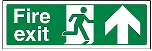 VSafety Schild mit Aufschrift auf Englisch „Fire Exit“ und einem Pfeil nach oben – Querformat – 300 mm x 100 mm – selbstklebendes Vinyl