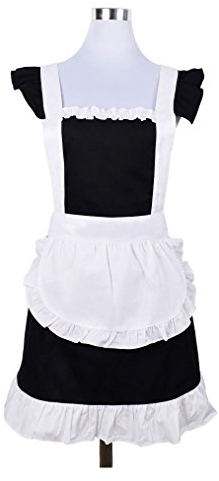 Love Potato Niedliche süße Retro-Rüschenschürzen für Mädchen und Damen, Küche, Kochen, Reinigung, Dienstmädchen-Kostüm mit Tasche, Schwarz und Weiß, schwarz / weiß, 25W x 27L