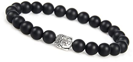 GD GOOD.designs EST. 2015 Buddha Armband für Damen und Herren I Perlenarmband mit echten 8mm Onyx Perlen I Schwarzes Kugelarmband