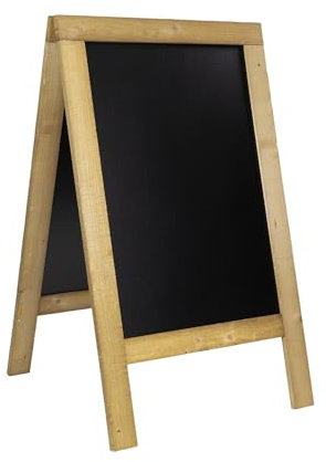 SECURIT - Tableau sur Pied Double Face en Bois de Hêtre Nature - Ardoise Pour Marqueur à Craie Liquide - Pour Restaurant, Bar, Café, Boutique - 75 x 135 cm - Coloris Acajou