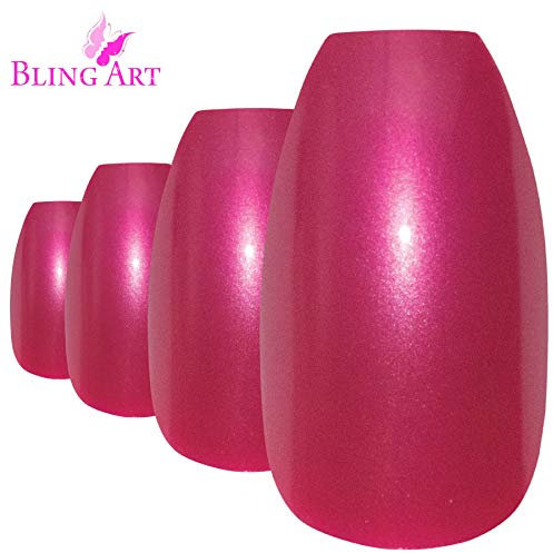 Bling Art Ballerina False Nails Glitter Red Coffin 24 Fake Long Acrylic Tips