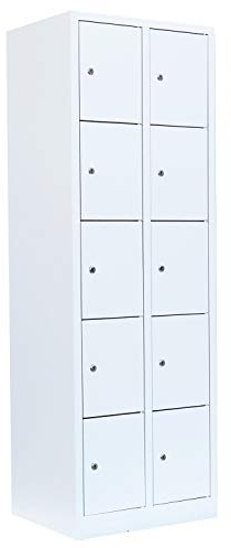 10 Fächer Schließfachschrank komplett montiert Wertfachschrank Fächerschrank Spind Umkleideschrank weiß Maße:1800 x 800 x 500 mm 523527