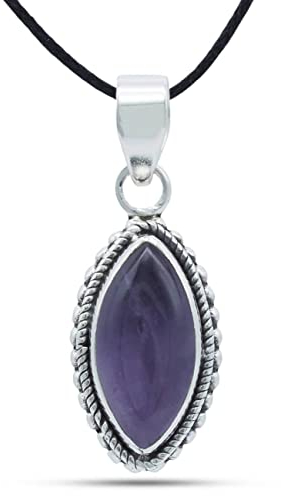mantraroma Kettenanhänger 925 Silber Amethyst lila Stein Edelstein Damen Sterling Silber Halskette Anhänger Geschenk (MAH-118-01)
