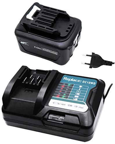 GOLEMON® 4,0Ah BL1041B Akku + Ladegerät DC10WD ersetzen für Makita (BL1016) BL1015 BL1020B BL1021B DF031D DF0331D TD110D JR103D JR105D HSS01D MP100DZ HP332D DC10SB DC10WC