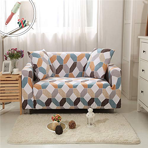 Elastisch Sofa Überwürfe Sofabezug, Morbuy Ecksofa L Geometrie Muster Antirutsch Armlehnen Luxus Blume Sofahusse Sofa Abdeckung Hussen für Sofa Couchbezug Sesselbezug (2 Sitzer,Steinziegel)