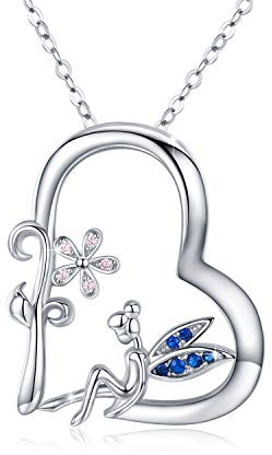 CUOKA MIRACLE Elfen Kette 925 Sterling Silber Zirkonia Herz Folwer Fee Anhänger Halskette Fee Geschenk für Frauen Mädchen Kinder
