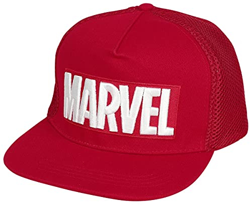 Marvel Logo Snapback Cap rot, weiß, Bestickt, Größe verstellbar, Erwachsenengröße.