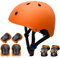 KORIMEFA Casco Infantil Equipo de Protección Patinete con Casco Adjustable Rodilleras Coderas para Bicicleta Monopatín y Deportes Extremoscon de 3 a 13 años (m, Naranja)