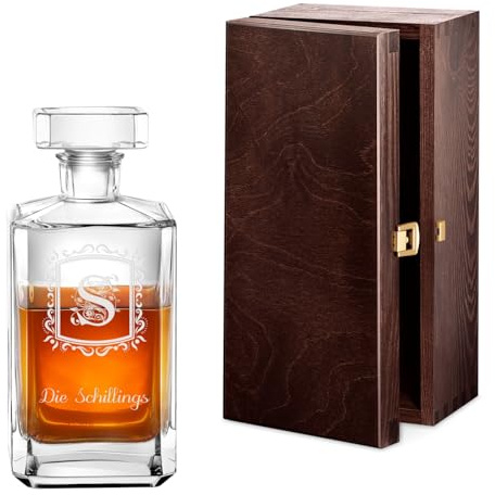 Maverton Bourbon Whisky Karaffe mit Gravur, Whisky Dekanter 700ml | Geschenk zum Hochzeitstag für Paar- Buchstabe