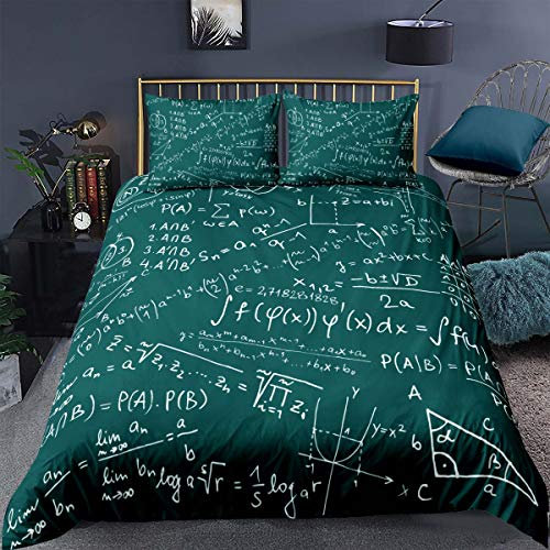 Loussiesd Mathematik-Bettwäsche-Set für Schüler, Jungen, Gleichungen, Mathematik-Enthusiasten, Jugendliche, Schule, dekorativ, 3-teilig, Bettdeckenbezug, Einzelbett (1 Bettbezug-Set und 1