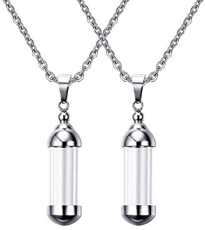 Harilla 2Pcs Stainless Steel Tiny Flower Tube Glass Bottle Pendant DIY Wish Necklace