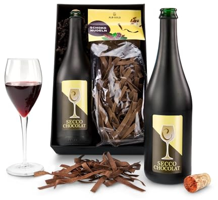 Römer Präsente Geschenkset Dessert de Chocolat: 3-teilig; Schoko-Nudeln (250 g) + Schoko-Secco (0,75 l) + Geschenkbox. Schoko-Nudeln einfach mit Milch kochen und Secco dazu genießen!