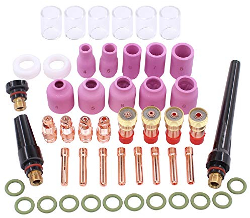 Doo Engy 49Tlg WIG Zubehör Stubby Gaslinsen und Aluminiumoxid Düsen Becher Spannzangen-Zubehörsatz Verschleißteil für SR 17/18/26 WIG-Schweißbrenner