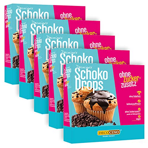 Decocino, SchokoDrops 5erPack – 5 x 75 g – Schokoladen Drops mit 49 Kakaoanteil zum Verzieren von Kuchen Cupcakes Torten – ohne Palmöl vegan glutenfrei, Schokolade, 375 g