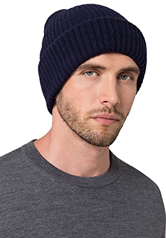 Style & Republic Herren Beanie aus 90% Wolle und 10% Kaschmir | edle Mütze aus feinster Merinowolle und Kaschmir (Navy)