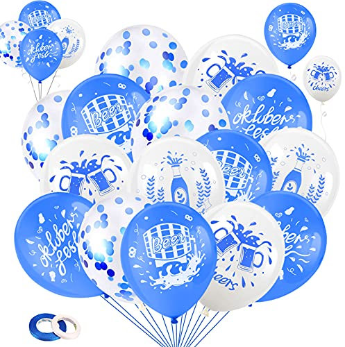 HOWAF Oktoberfest Deko, 30 Stück Oktoberfest Luftballons Weiß und Blau Latexballons Heliumballon für Bayrische deko Wiesn Deko Bayern Deko Oktoberfest Party Dekoration